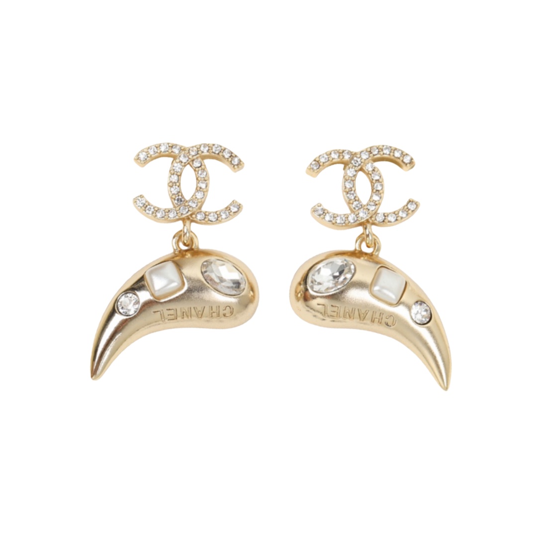 CCE566 Crystal CC logo dolphin drop earrings - ccjewelryacc