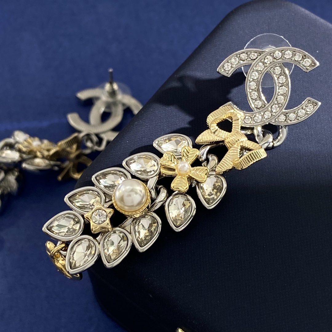 CCE001 Two-tone Wheat crystal bow heart Star clover cc drop earring - ccjewelryacc