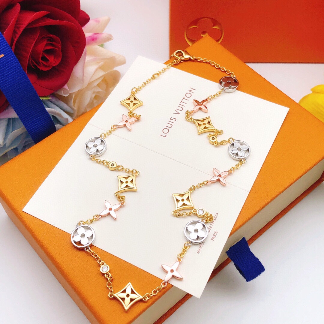 LVN031 Gold/Rose Gold/Silver Tricolor Idylle Blossom Charm Necklace - ccfashionjewelry