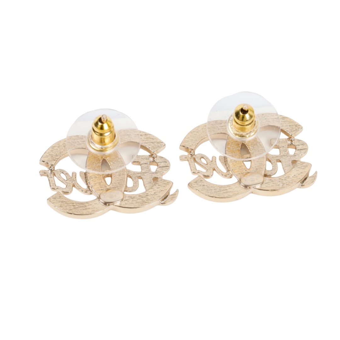 CCE562 Swarovski Crystal CC logo with forever letter stud earring - ccjewelryacc