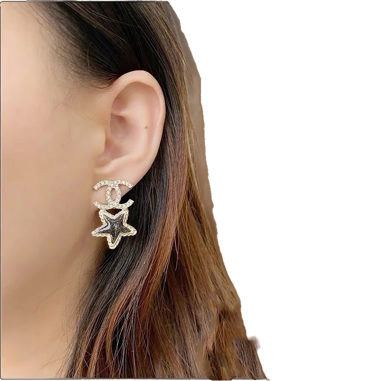 CCE443 Blingbling Crystal star heart with cc logo stud earring - ccjewelryacc