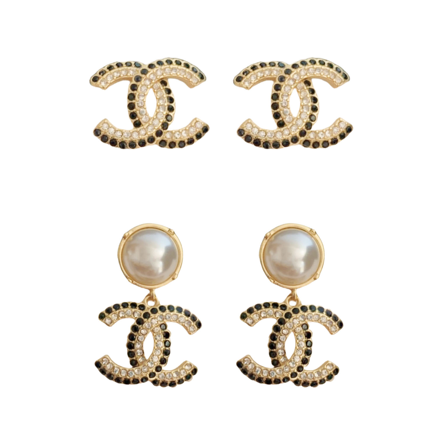 CCE484A White and black cc logo stud earring - ccjewelryacc