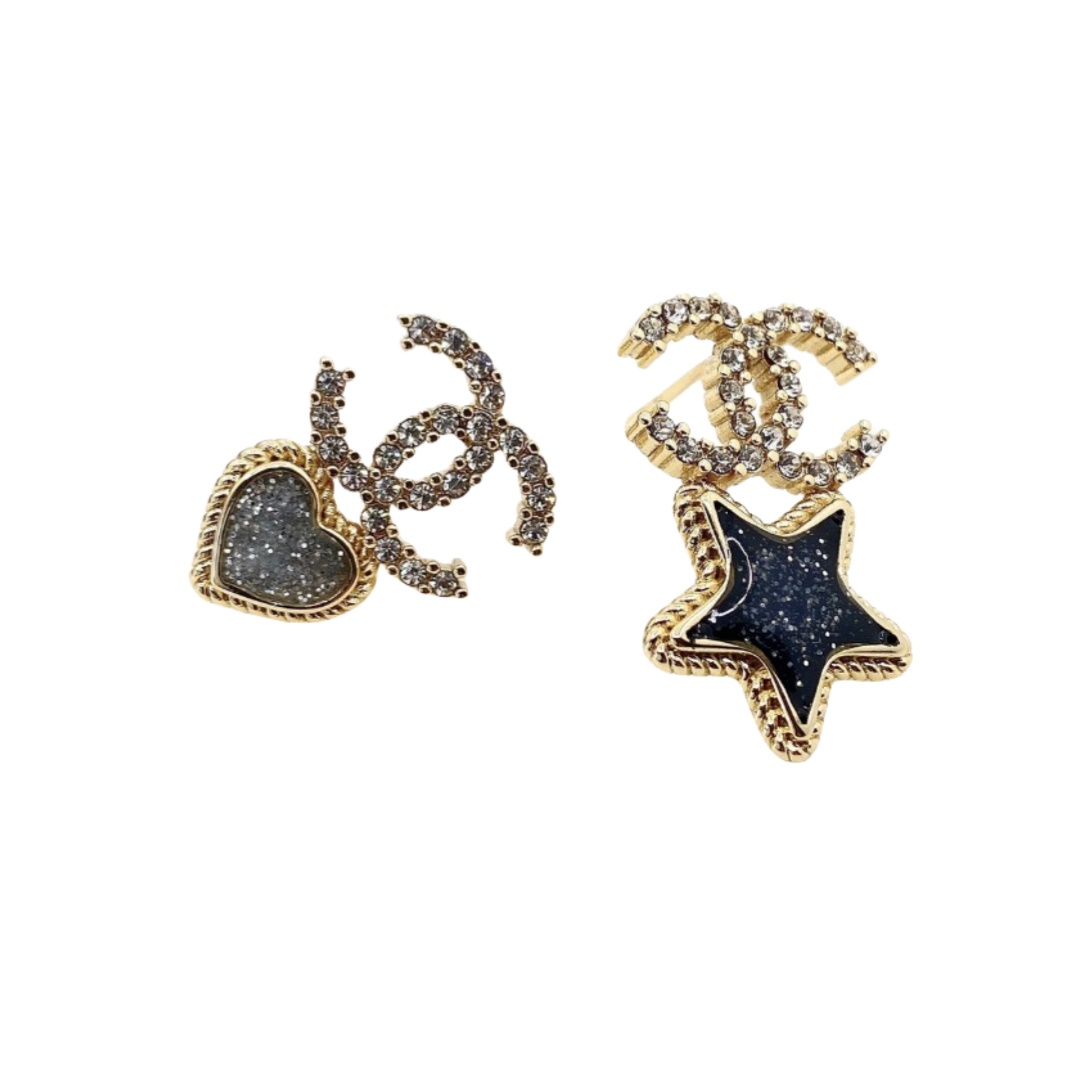 CCE443 Blingbling Crystal star heart with cc logo stud earring - ccfashionjewelry