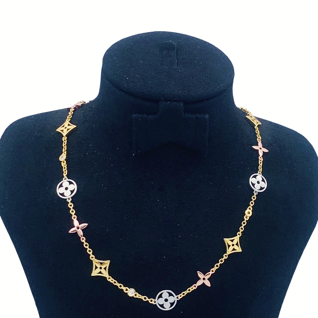 LVN031 Gold/Rose Gold/Silver Tricolor Idylle Blossom Charm Necklace - ccfashionjewelry