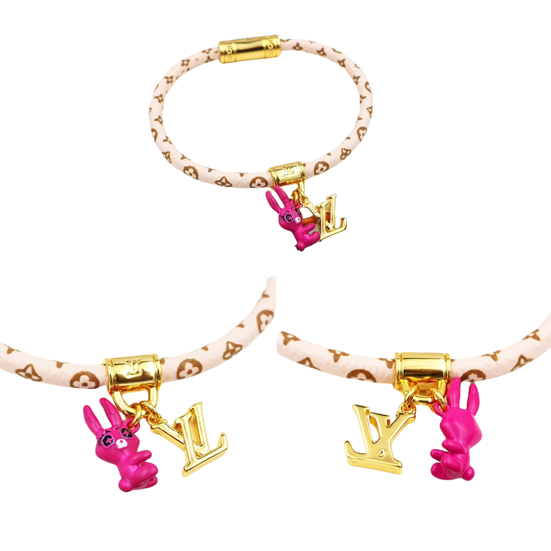 LVS059 Gold metal and rope Animogram rabbit charm Bracelet M8666E - ccjewelryacc