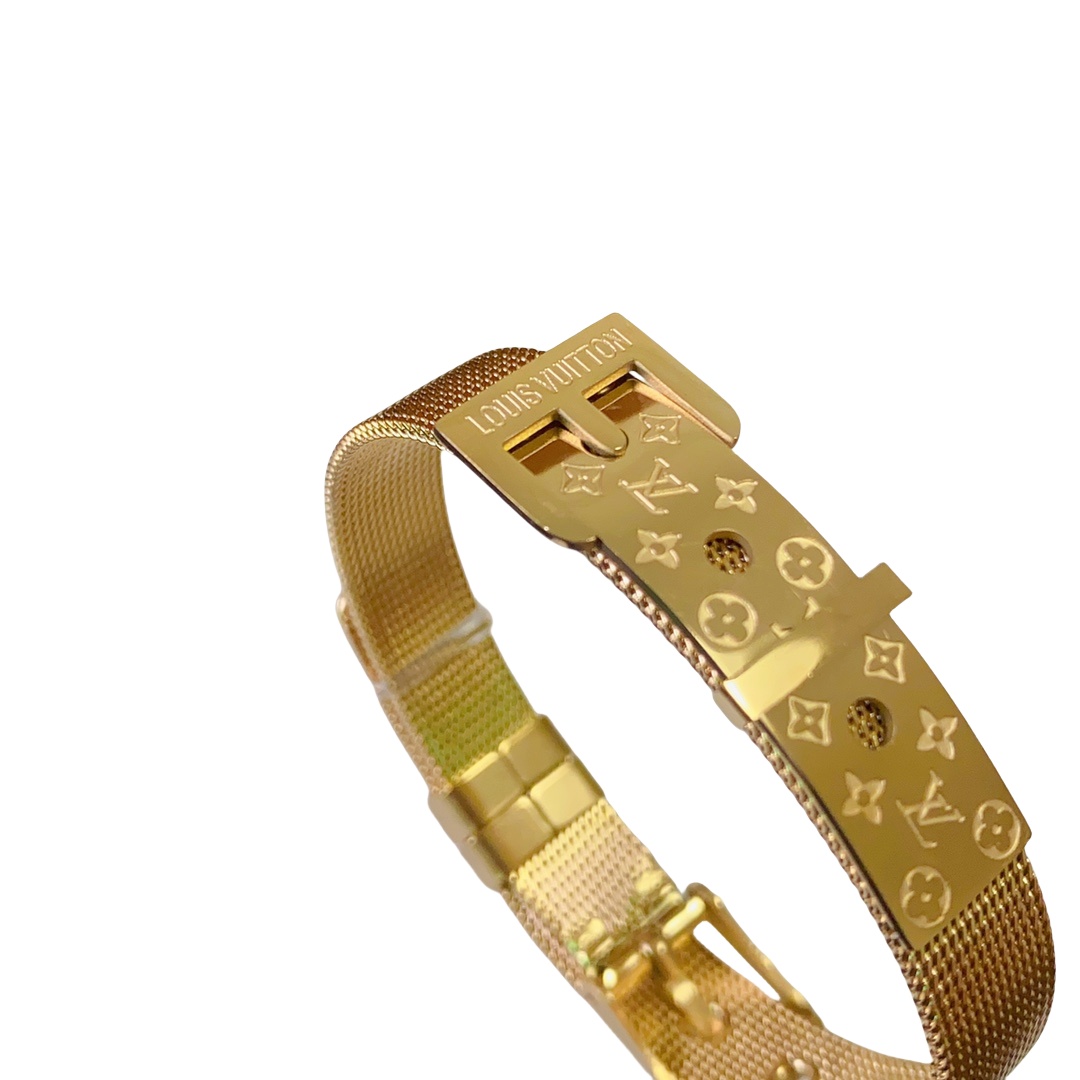 LVS071 Metal 14k gold LV Belt buckle bracelet - ccjewelryacc