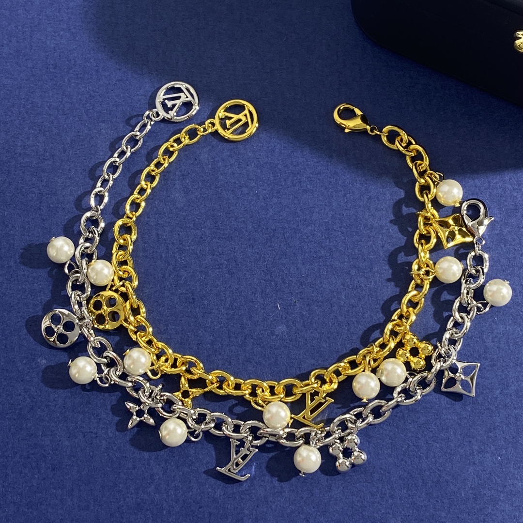 LVS061 Gold My LV Pearl Bracelet - ccjewelryacc