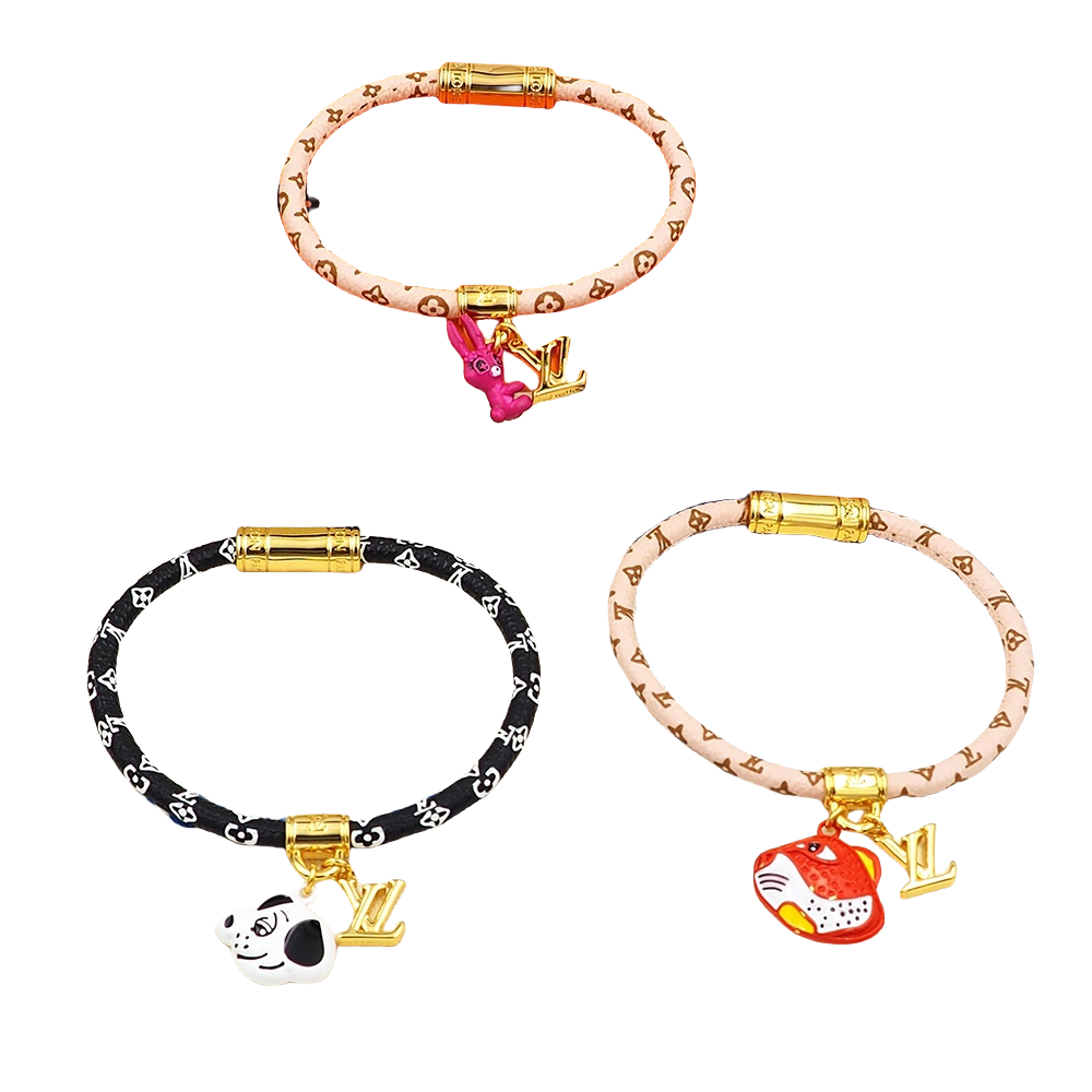 LVS059 Gold metal and rope Animogram rabbit charm Bracelet M8666E - ccfashionjewelry