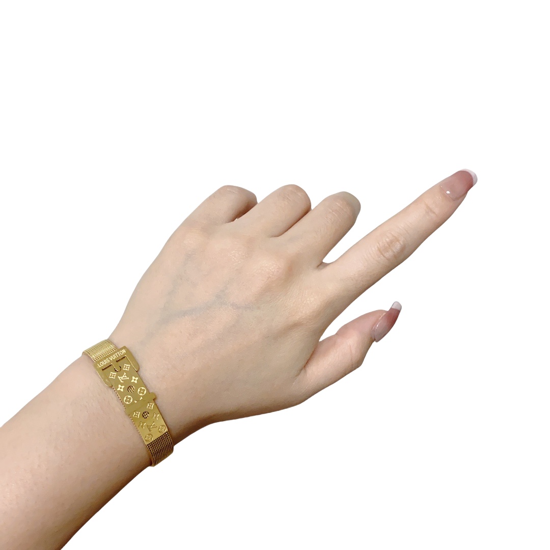 LVS071 Metal 14k gold LV Belt buckle bracelet - ccjewelryacc