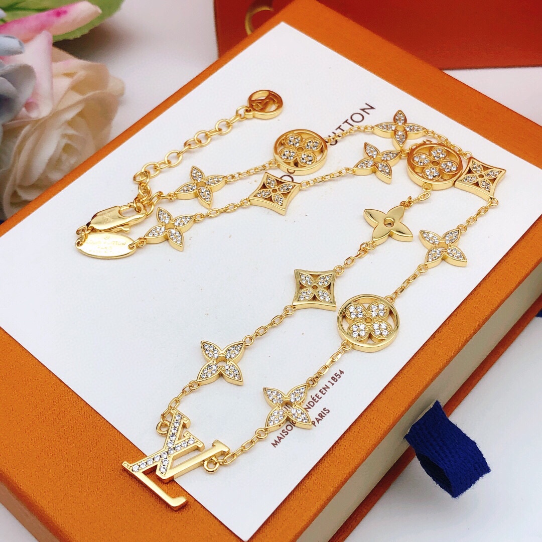 LVN014 Gold Full crystal Idylle Blossom Charm choker necklace - ccjewelryacc