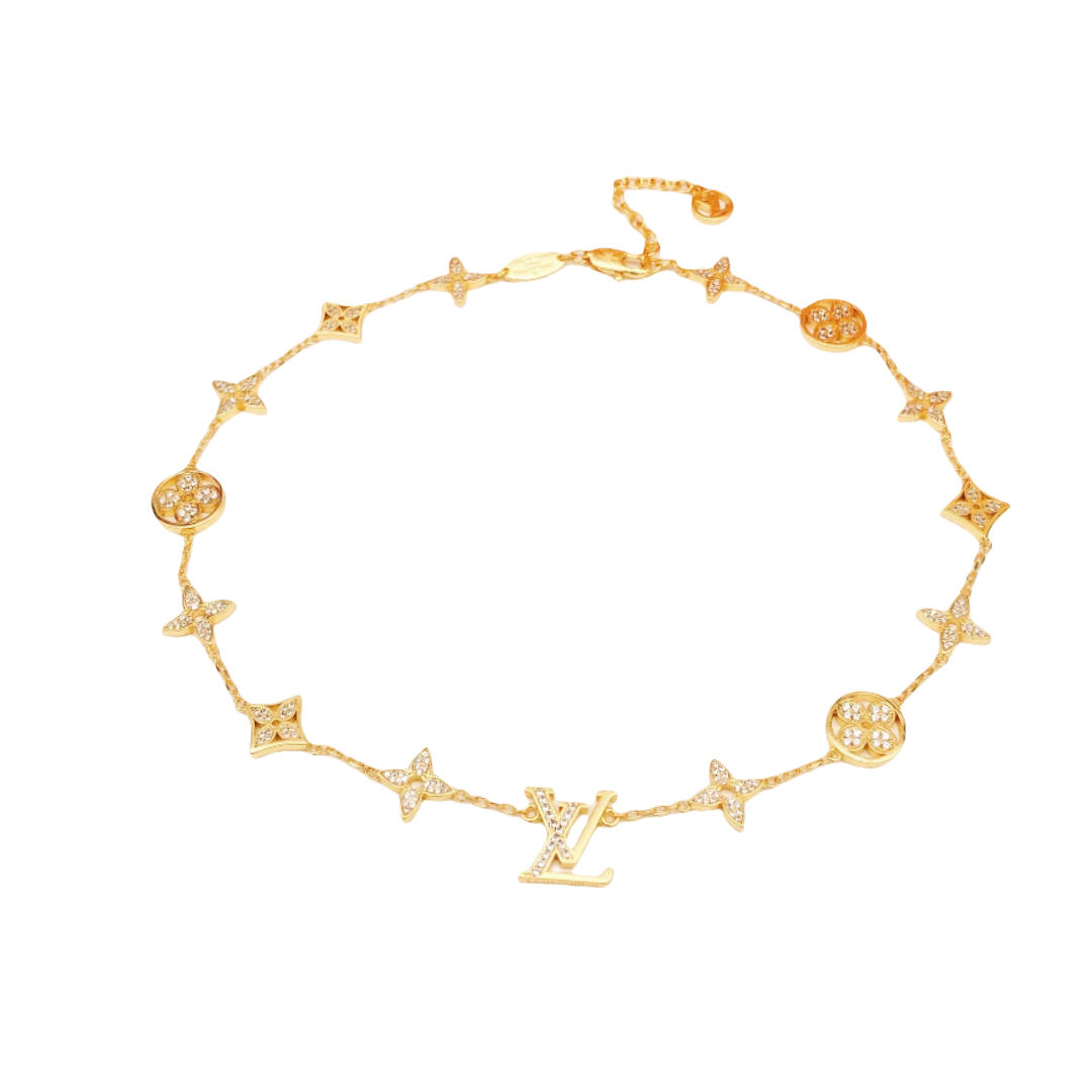 LVN014 Gold Full crystal Idylle Blossom Charm choker necklace - ccfashionjewelry