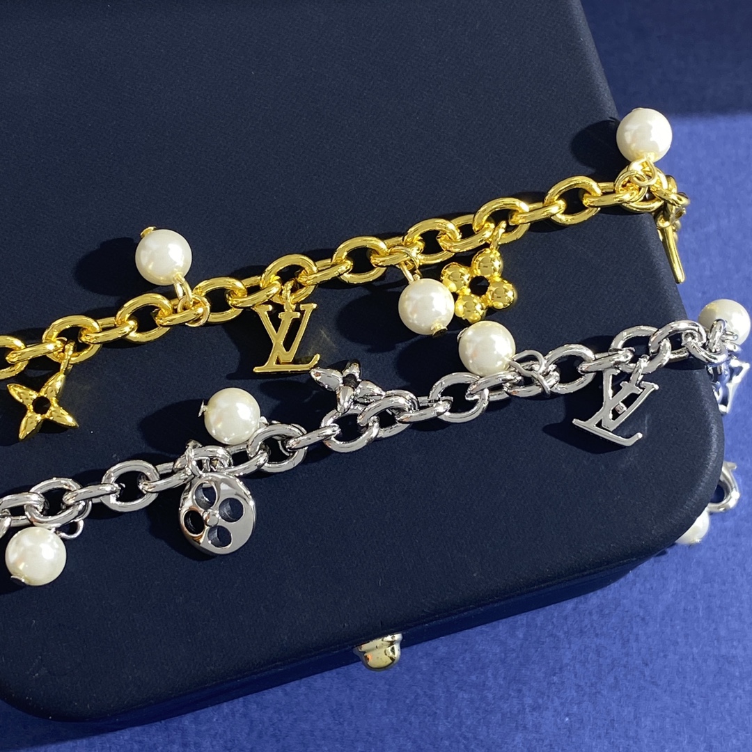 LVS061 Gold My LV Pearl Bracelet - ccjewelryacc