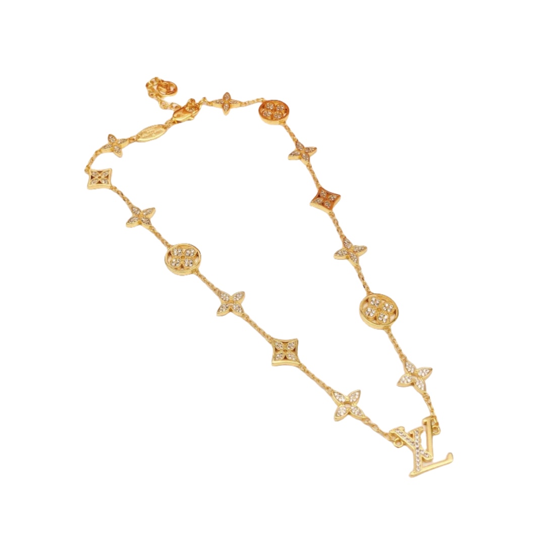 LVN014 Gold Full crystal Idylle Blossom Charm choker necklace - ccfashionjewelry