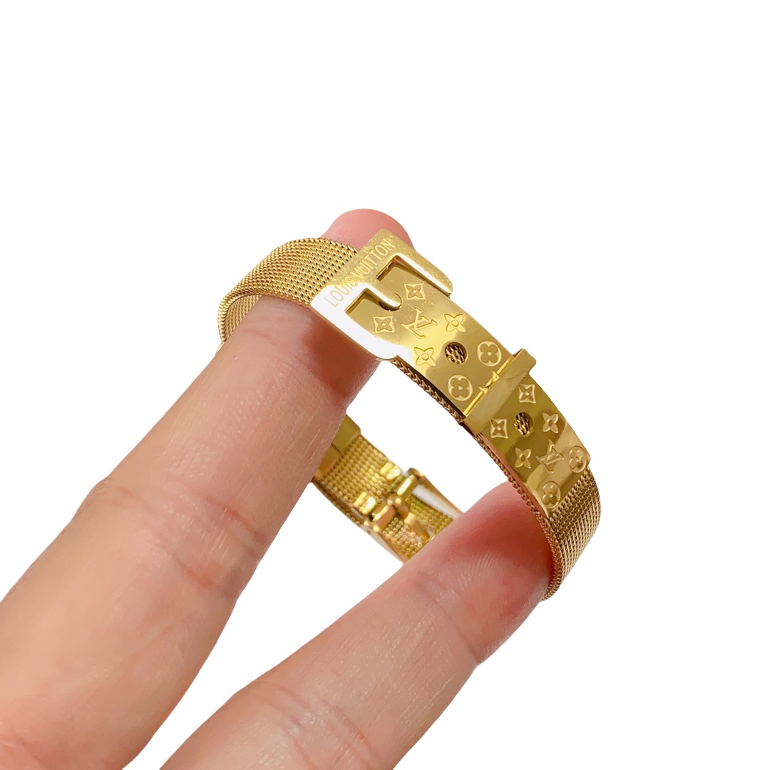 LVS071 Metal 14k gold LV Belt buckle bracelet - ccjewelryacc