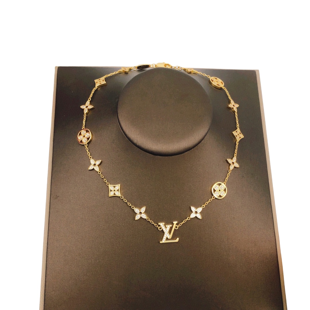 LVN014 Gold Full crystal Idylle Blossom Charm choker necklace - ccjewelryacc