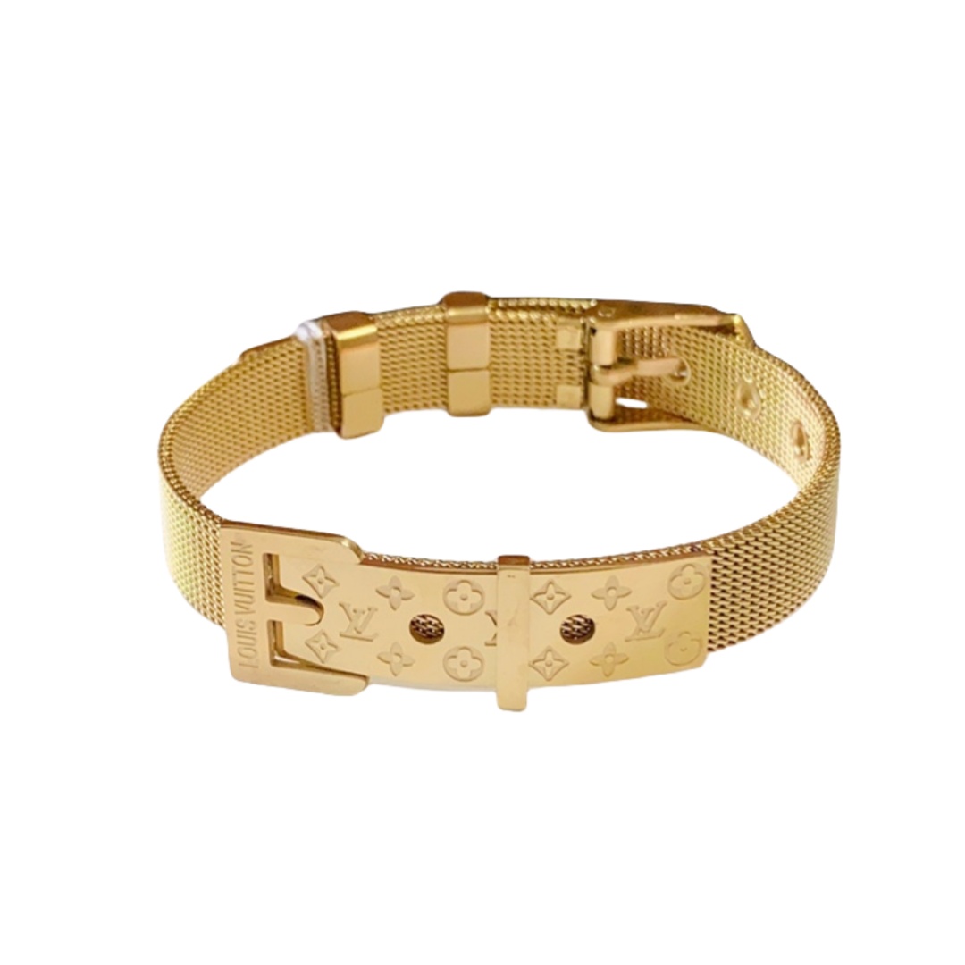 LVS071 Metal 14k gold LV Belt buckle bracelet - ccjewelryacc