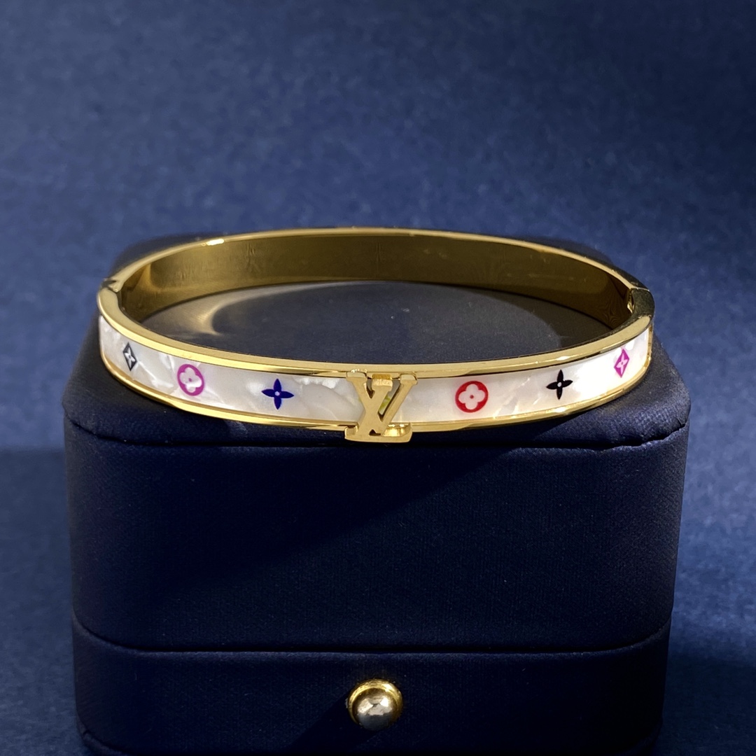 LVS069 LV White mother of pearo with Monogram bangle bracelet for men women - ccjewelryacc