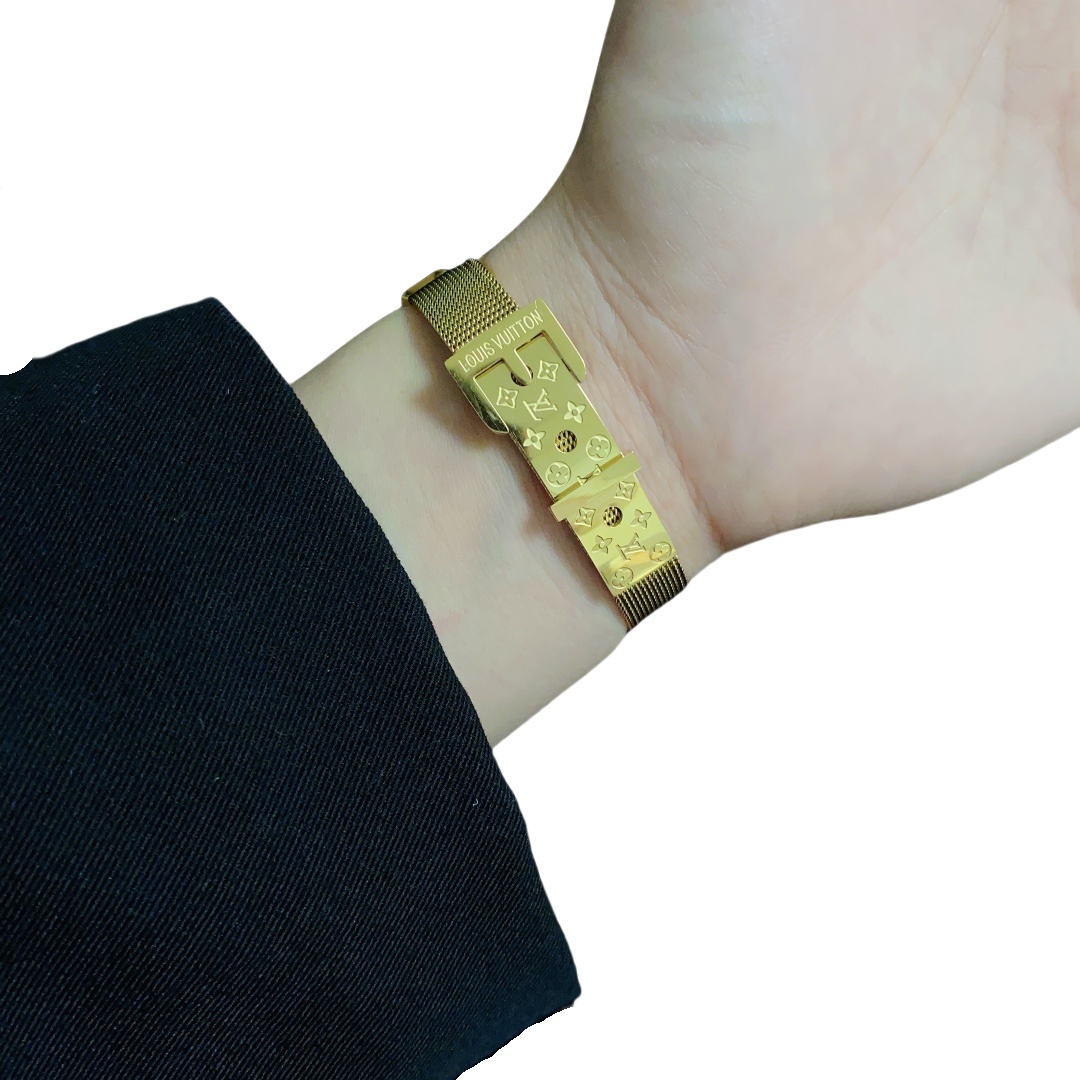 LVS071 Metal 14k gold LV Belt buckle bracelet - ccjewelryacc