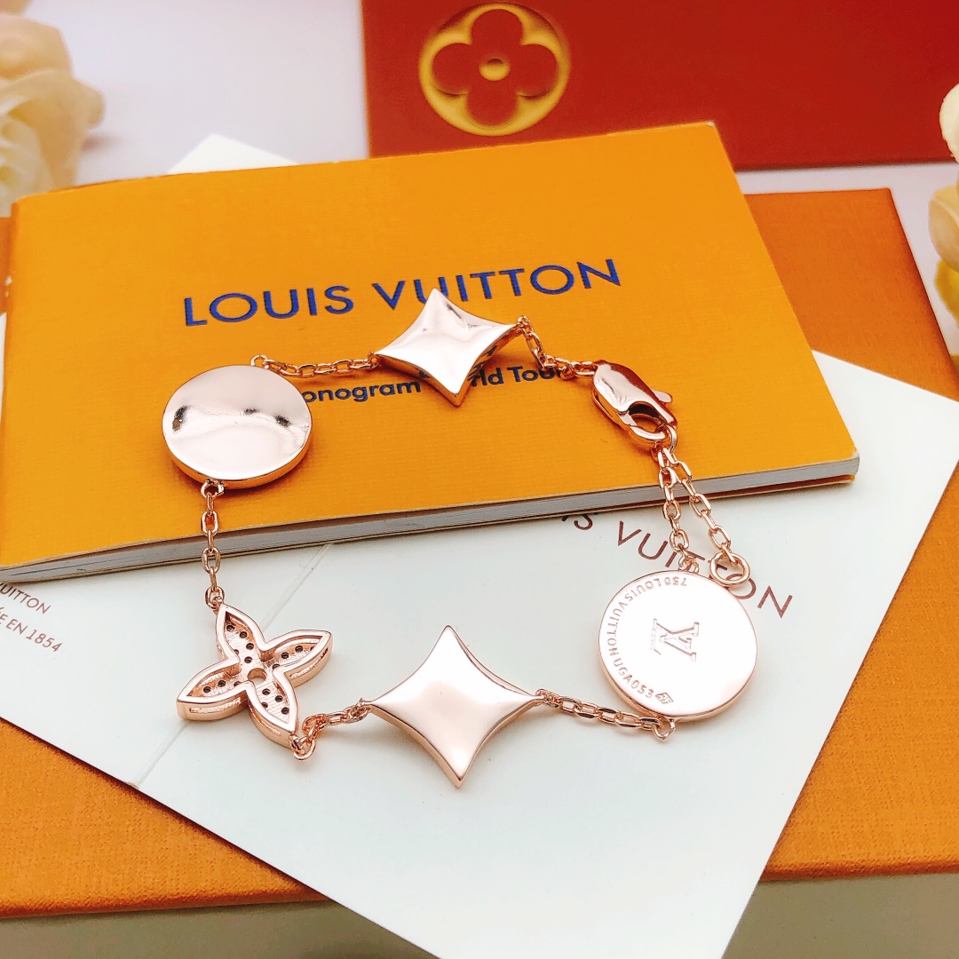 LVS024 Gold LV FULL crystal Blossom BB Multi-Motifs Bracelet 5 motifs - ccjewelryacc