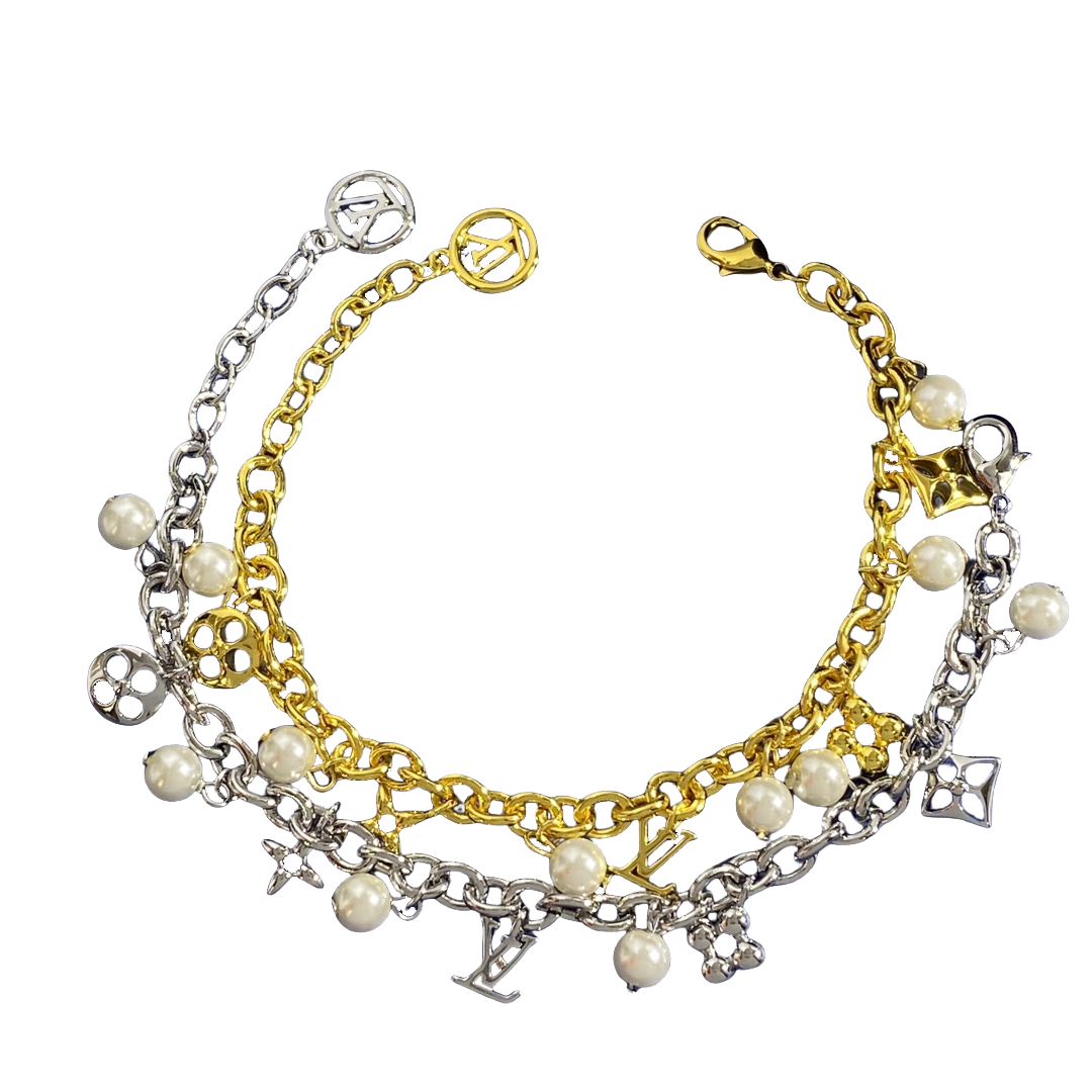 LVS061 Gold My LV Pearl Bracelet - ccjewelryacc