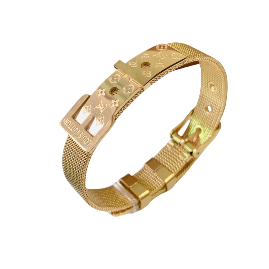 LVS071 Metal 14k gold LV Belt buckle bracelet - ccjewelryacc