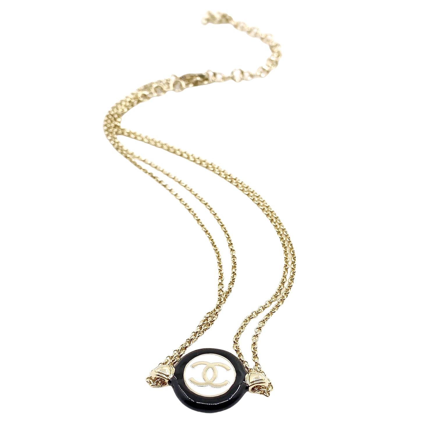CCN015 24P Black And White Buttons Round Enamel Double C Necklace For Women - ccfashionjewelry