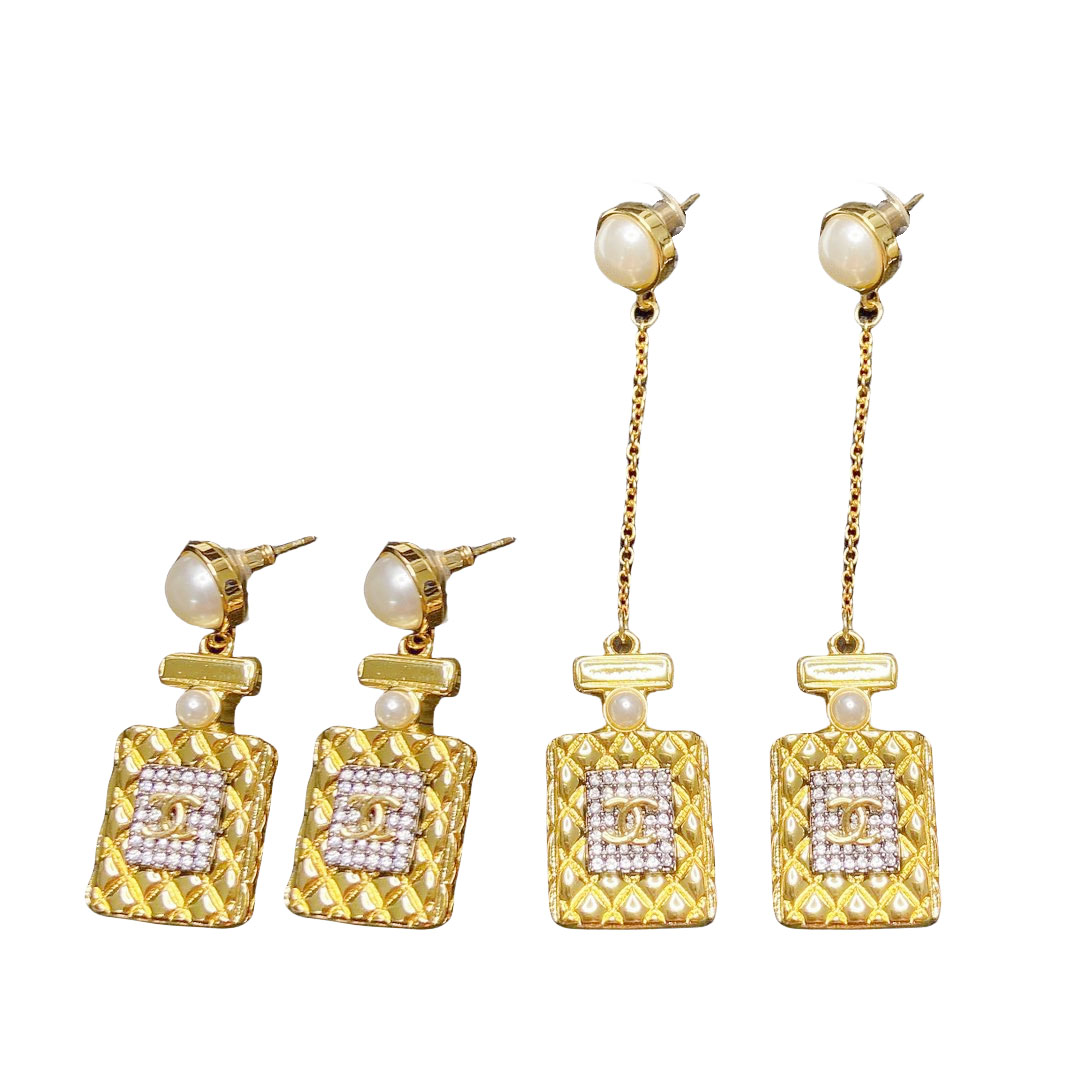 CCE441 Gold crystal perfume bottle drop earring - ccjewelryacc
