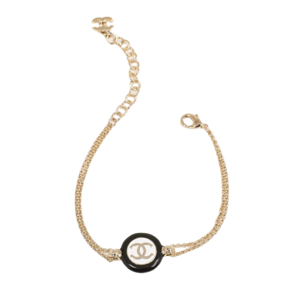 CCS094 24P Black And White Buttons Round Enamel Double C Bracelet chain - ccfashionjewelry
