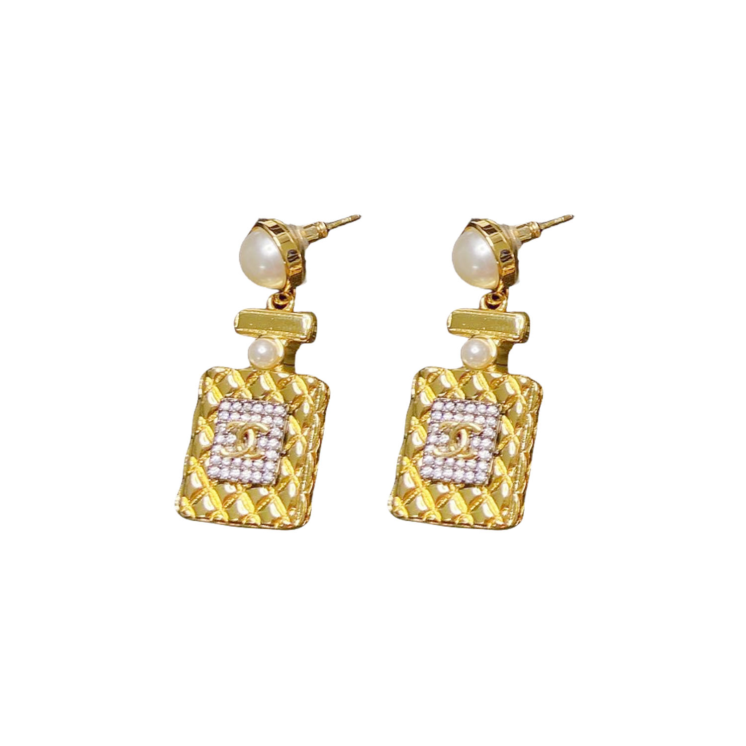 CCE441 Gold crystal perfume bottle drop earring - ccjewelryacc