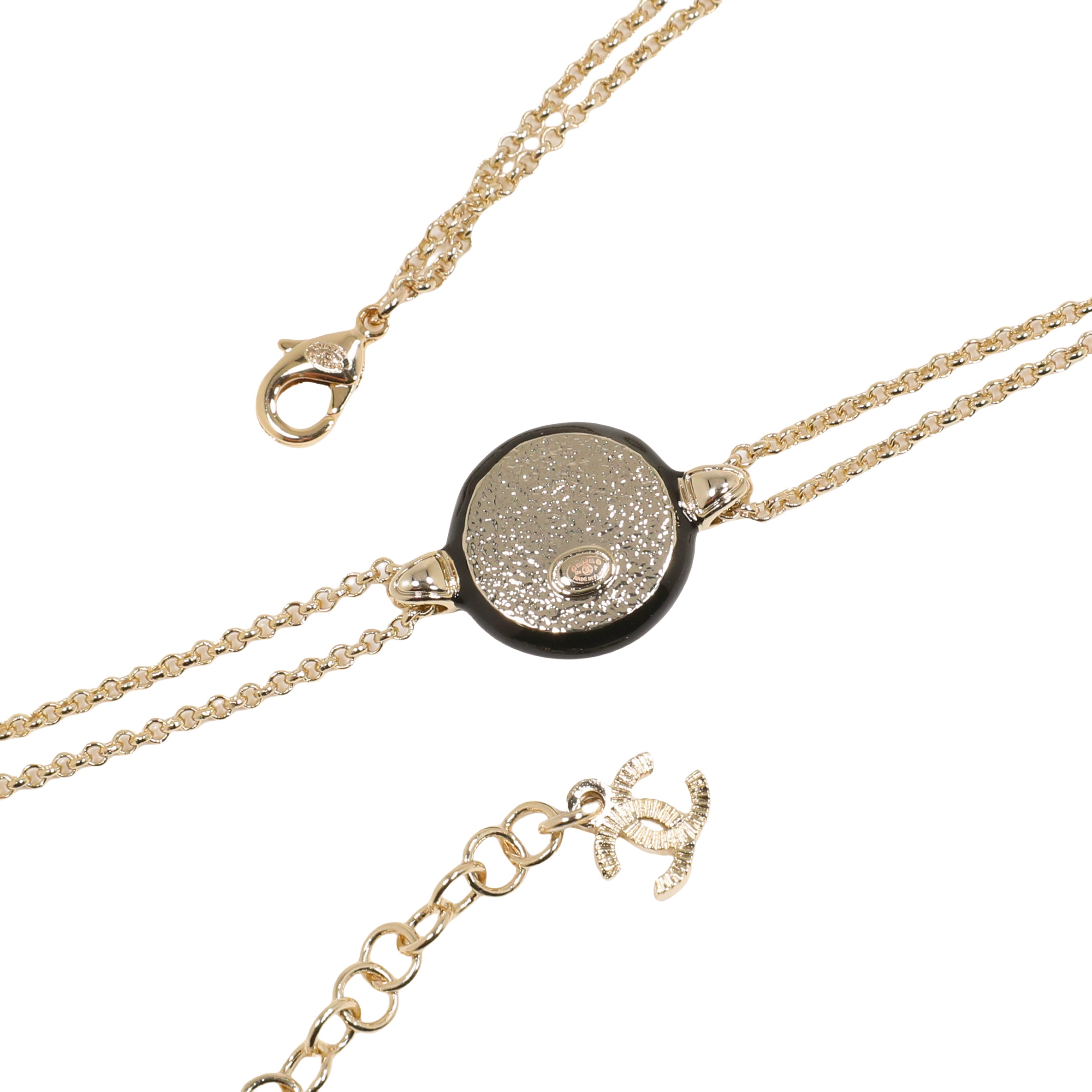 CCN015 24P Black And White Buttons Round Enamel Double C Necklace For Women - ccjewelryacc