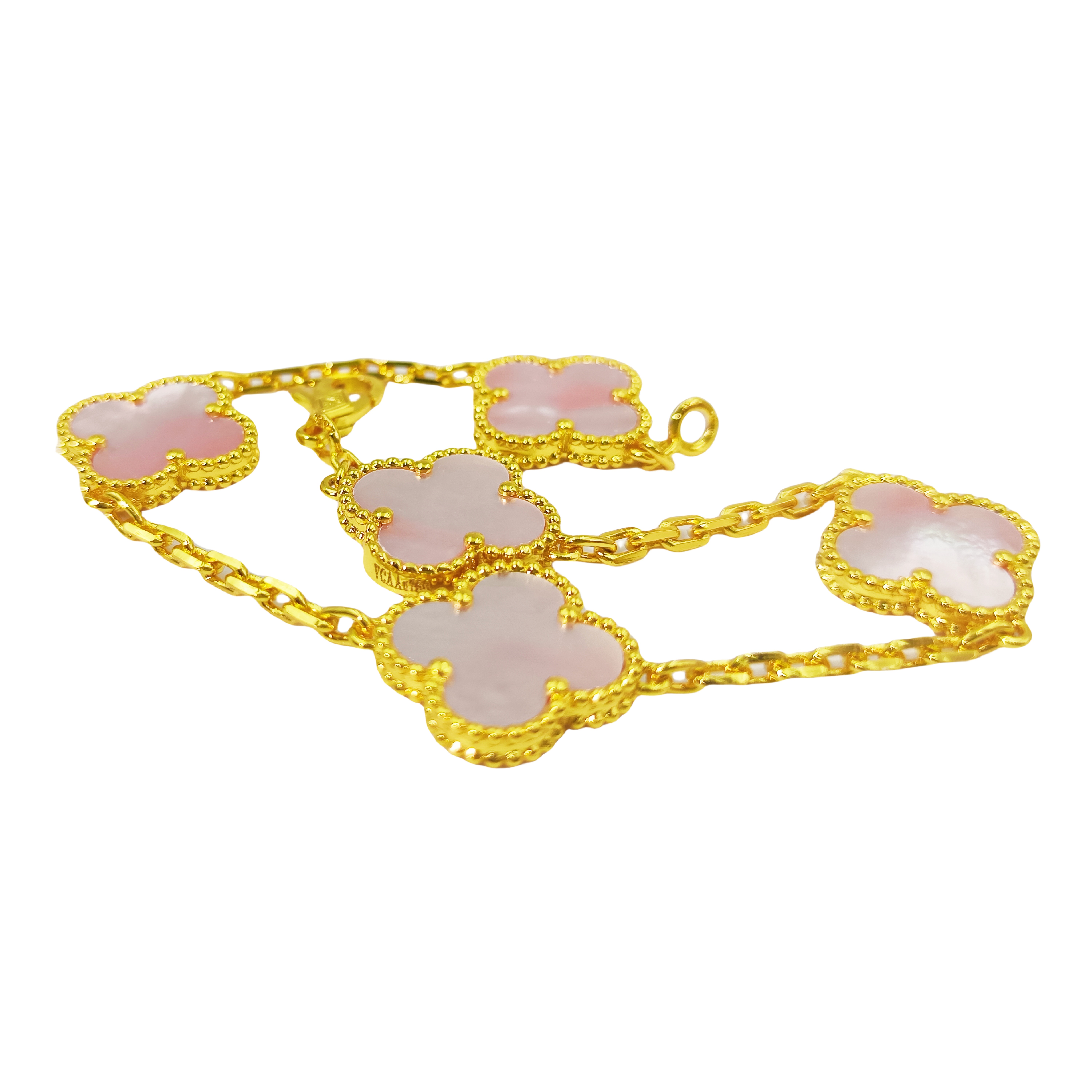 VCS003 Pink mother of pearl vintage alhambra Bracelet 5 motifs - ccfashionjewelry