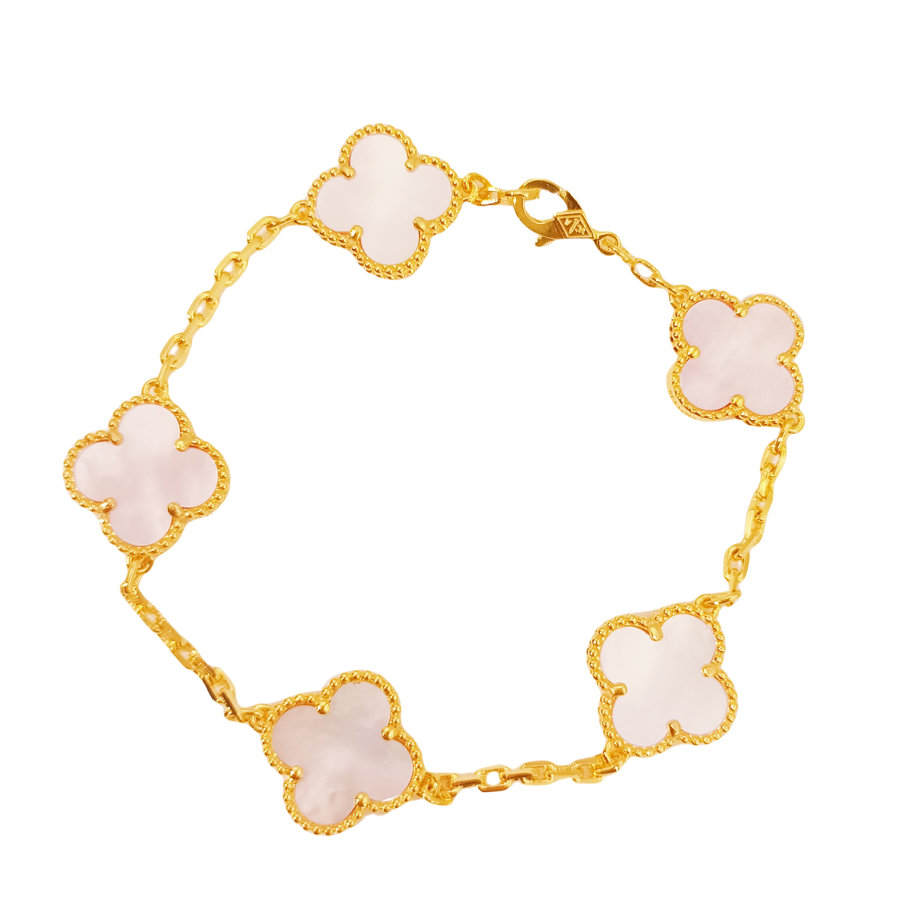 VCS003 Pink mother of pearl vintage alhambra Bracelet 5 motifs - ccjewelryacc