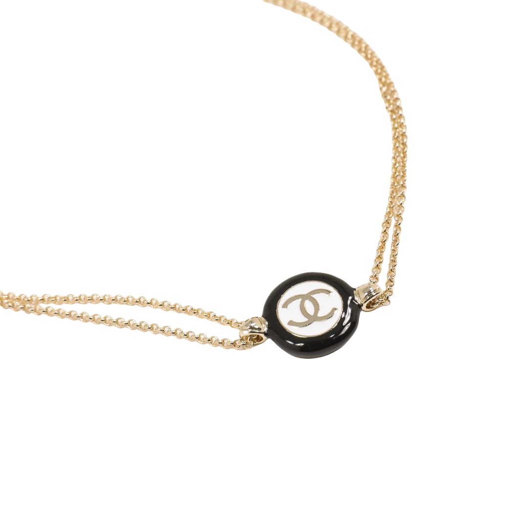 CCN015 24P Black And White Buttons Round Enamel Double C Necklace For Women - ccjewelryacc