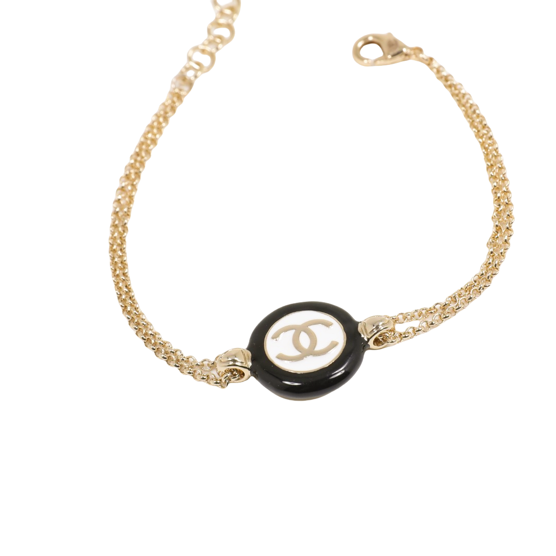 CCS094 24P Black And White Buttons Round Enamel Double C Bracelet chain - ccfashionjewelry