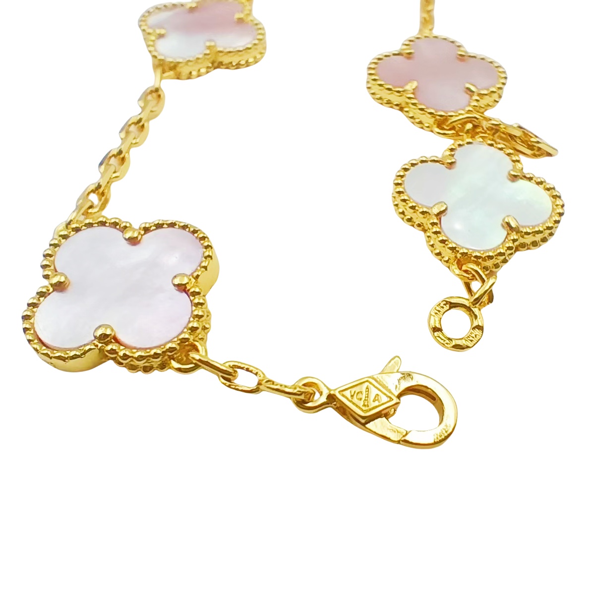 VCS003 Pink mother of pearl vintage alhambra Bracelet 5 motifs - ccjewelryacc