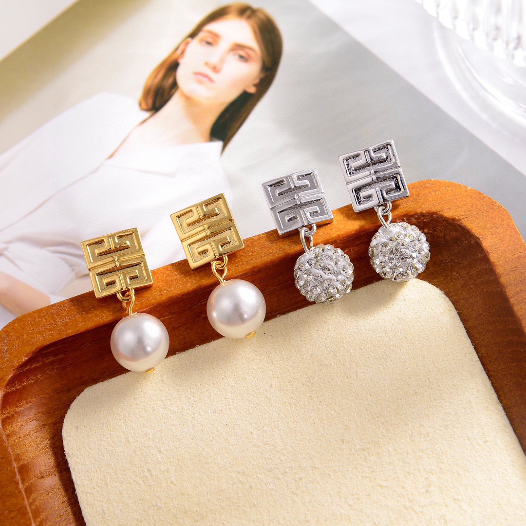 GVE002 4G earrings in metal with pearls/crystal - ccjewelryacc