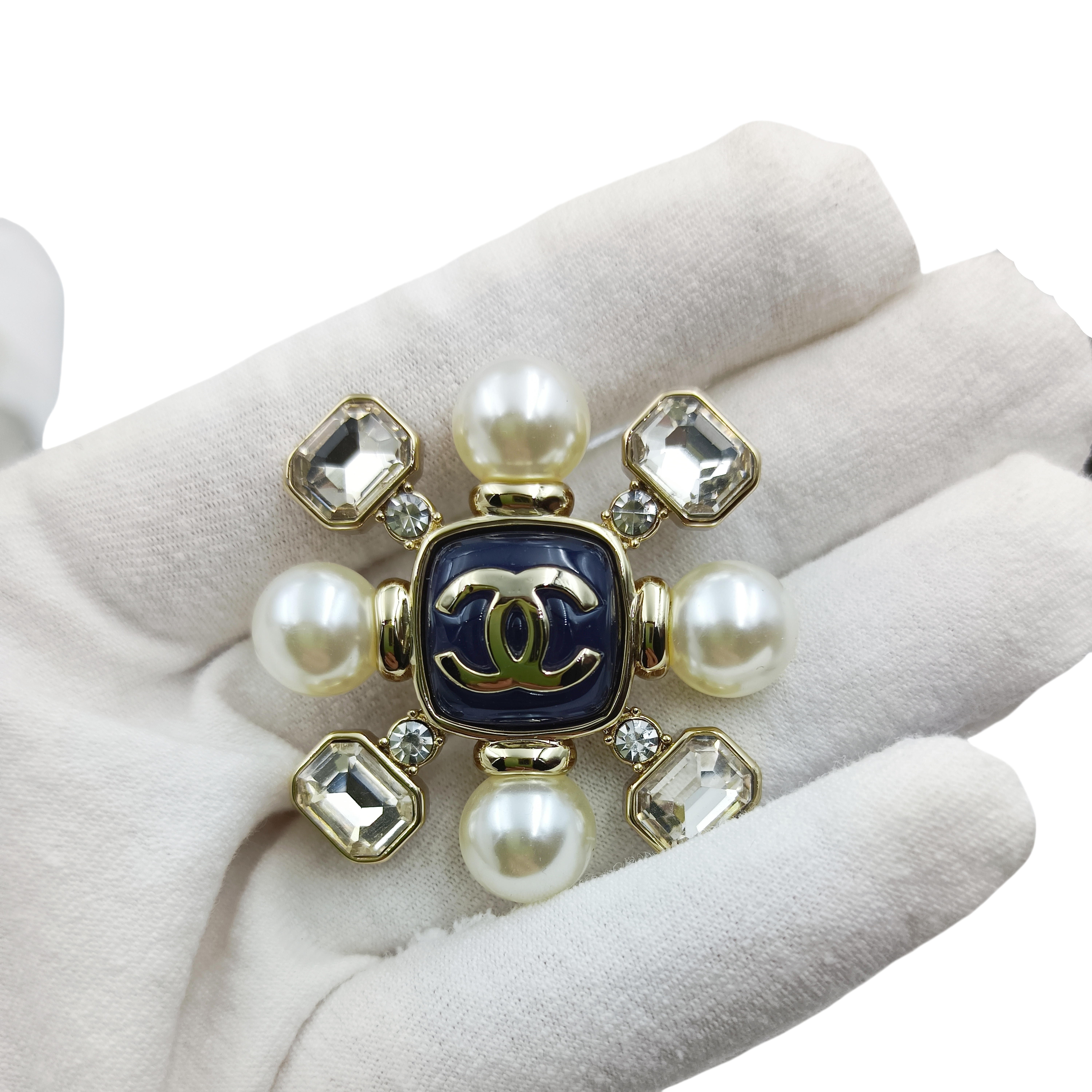 BCB431 22 Métiers d’art Collection Square crystal and Sky blue black gemstone cross cc brooch pin - ccjewelryacc