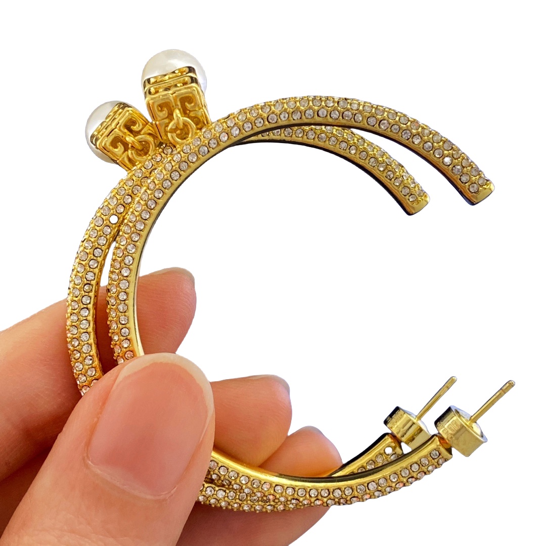 GVE008 Full crystal 4G hook earrings - ccjewelryacc