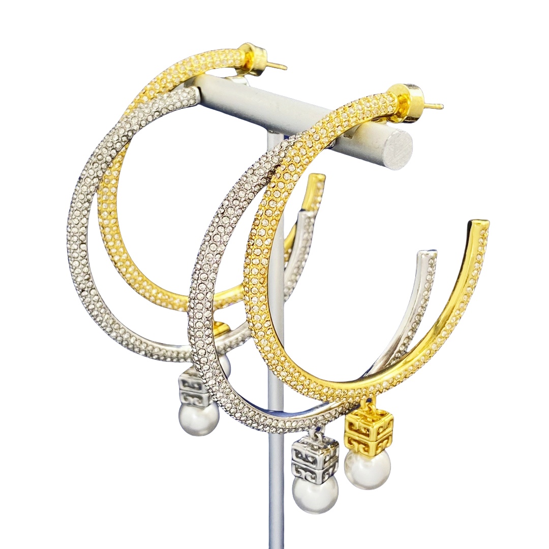 GVE008 Full crystal 4G hook earrings - ccjewelryacc