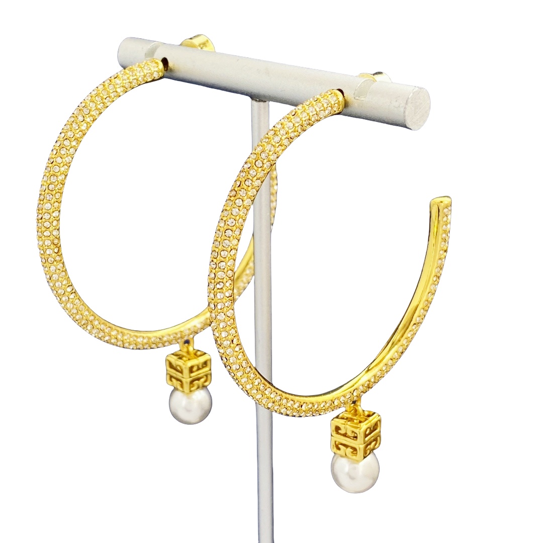 GVE008 Full crystal 4G hook earrings - ccjewelryacc