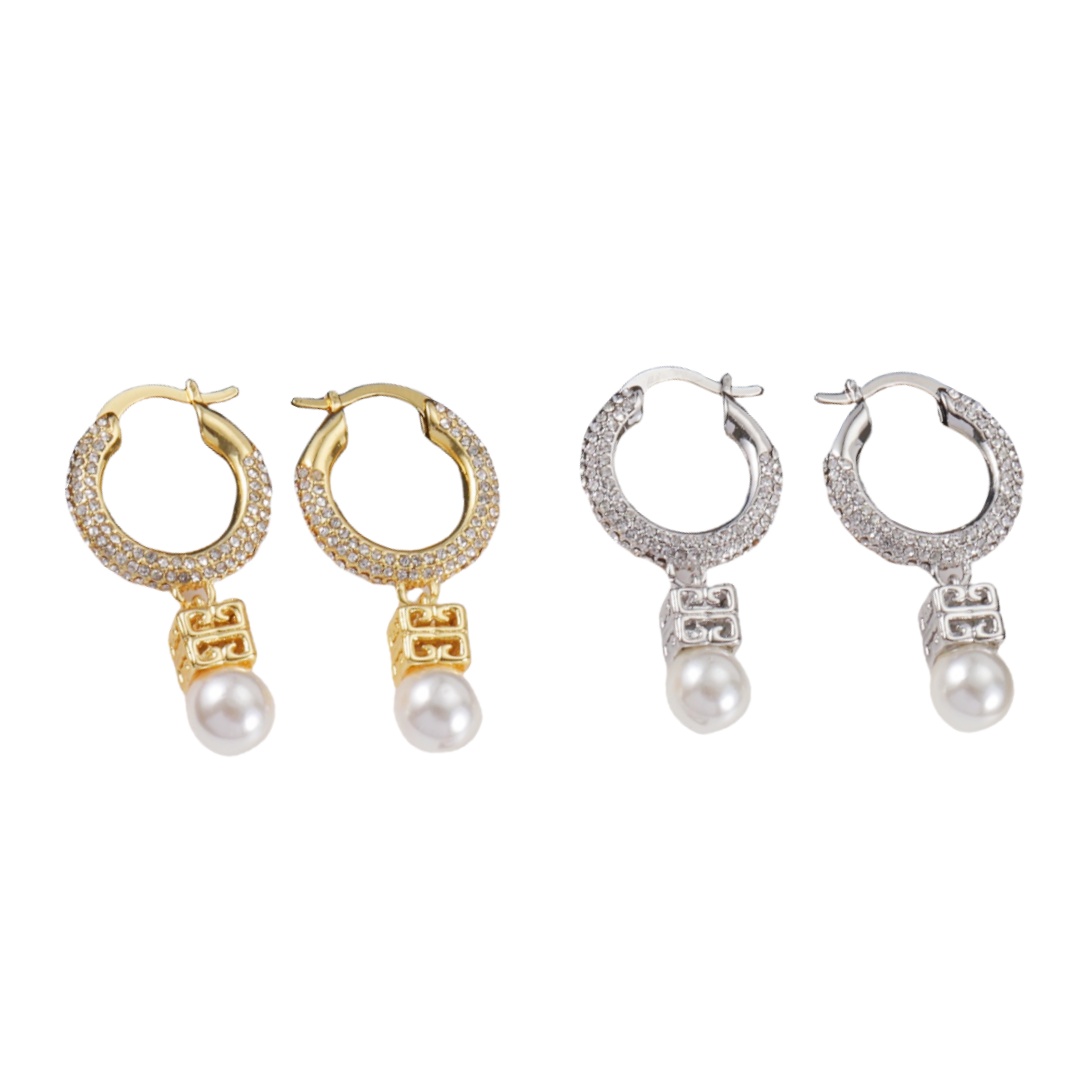 GVE011 Runway Pearl earrings in metal with crystals - ccfashionjewelry