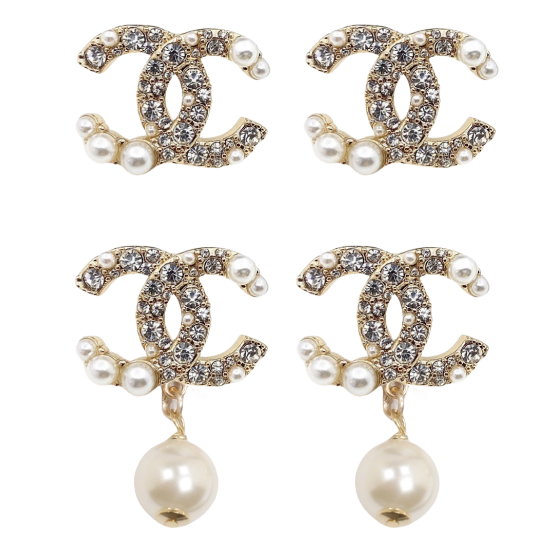 CCE801 Matte gold pearl crystal CC Logo earrings - ccjewelryacc