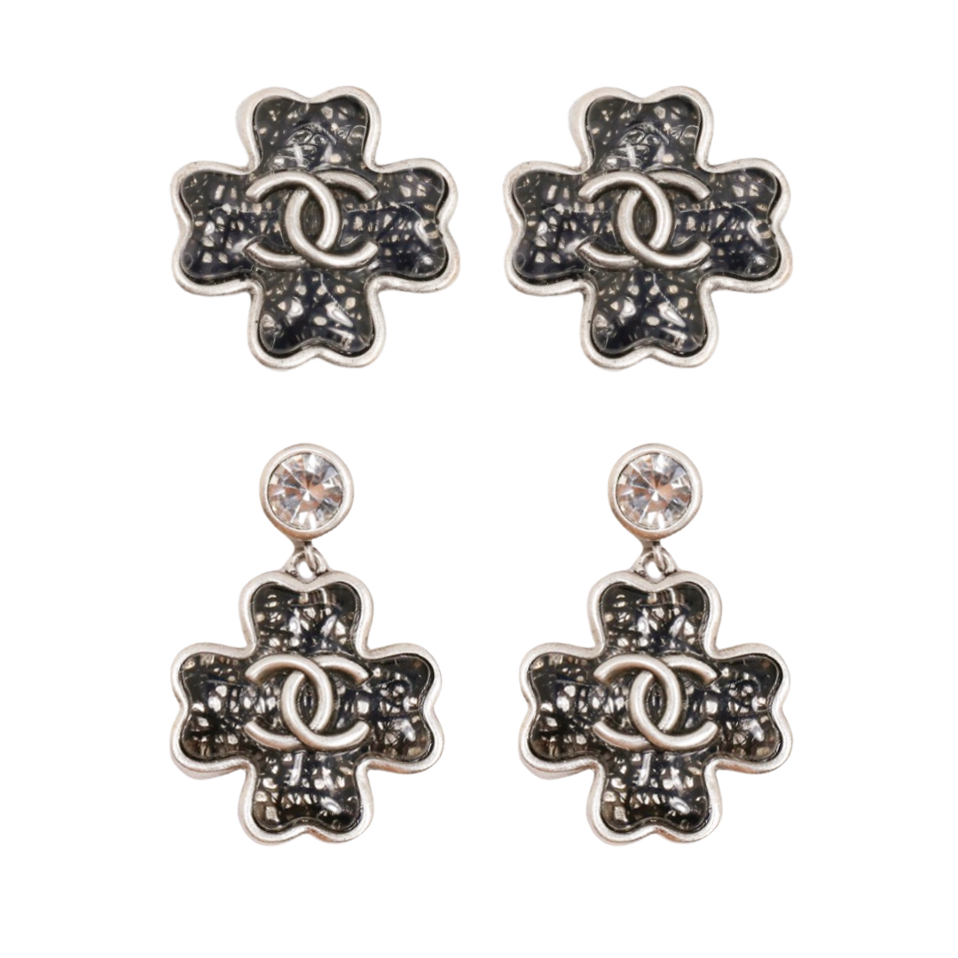 CCE004 Vintage Four Leaf Clover flower with CC logo stud earring - ccfashionjewelry