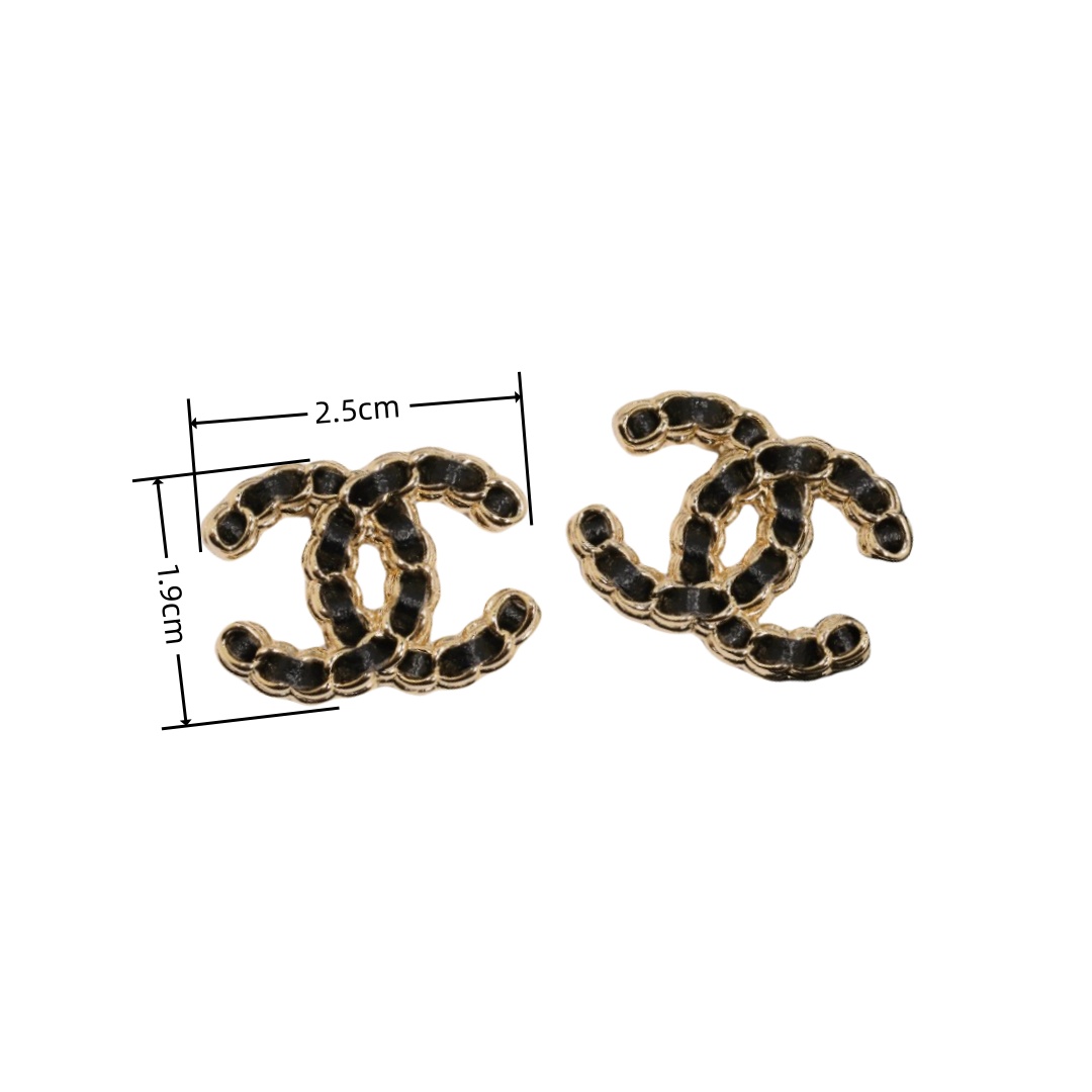 CCE003 Metal and leather classical Double c cc logo stud earring - ccjewelryacc