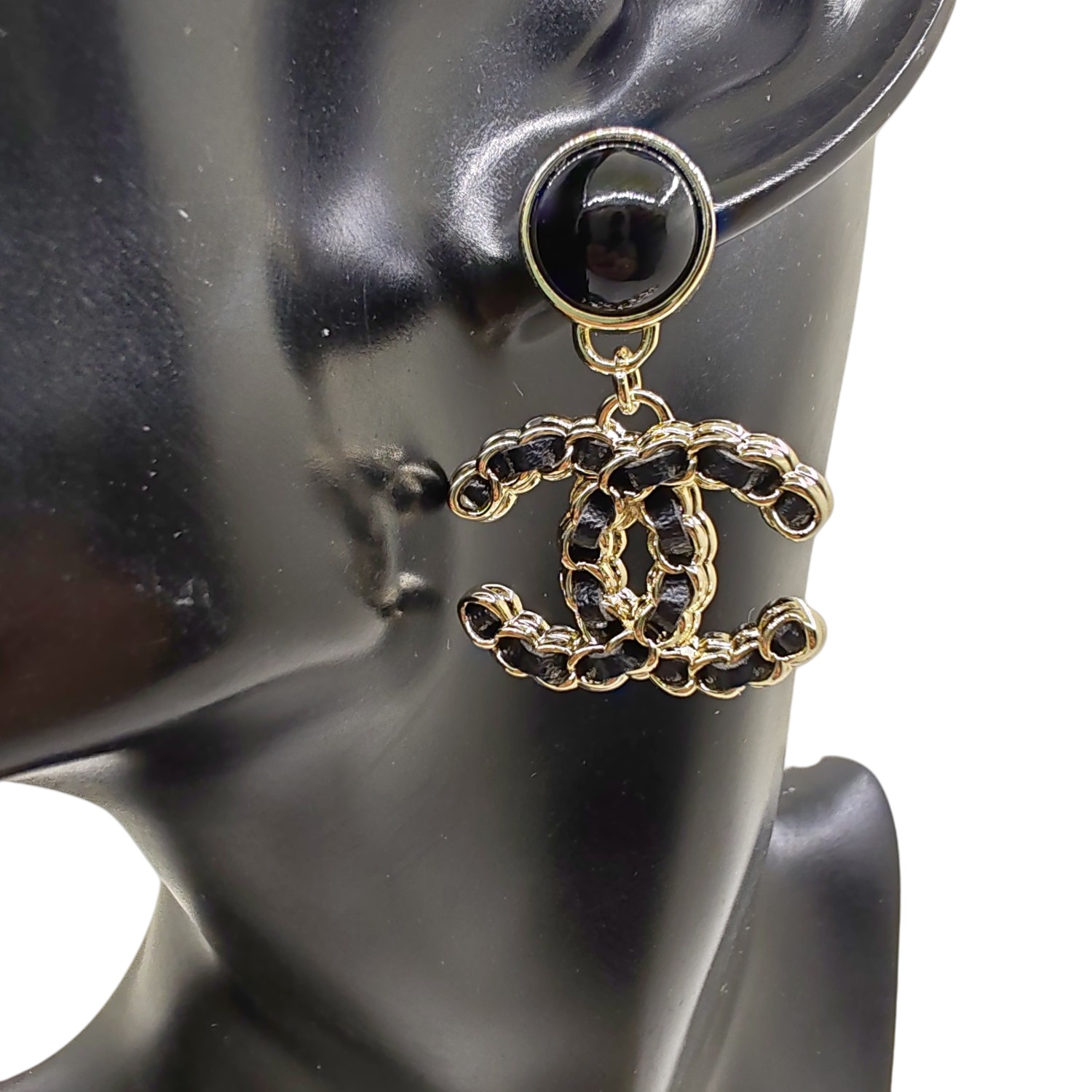 CCE003 Metal and leather classical Double c cc logo stud earring - ccjewelryacc