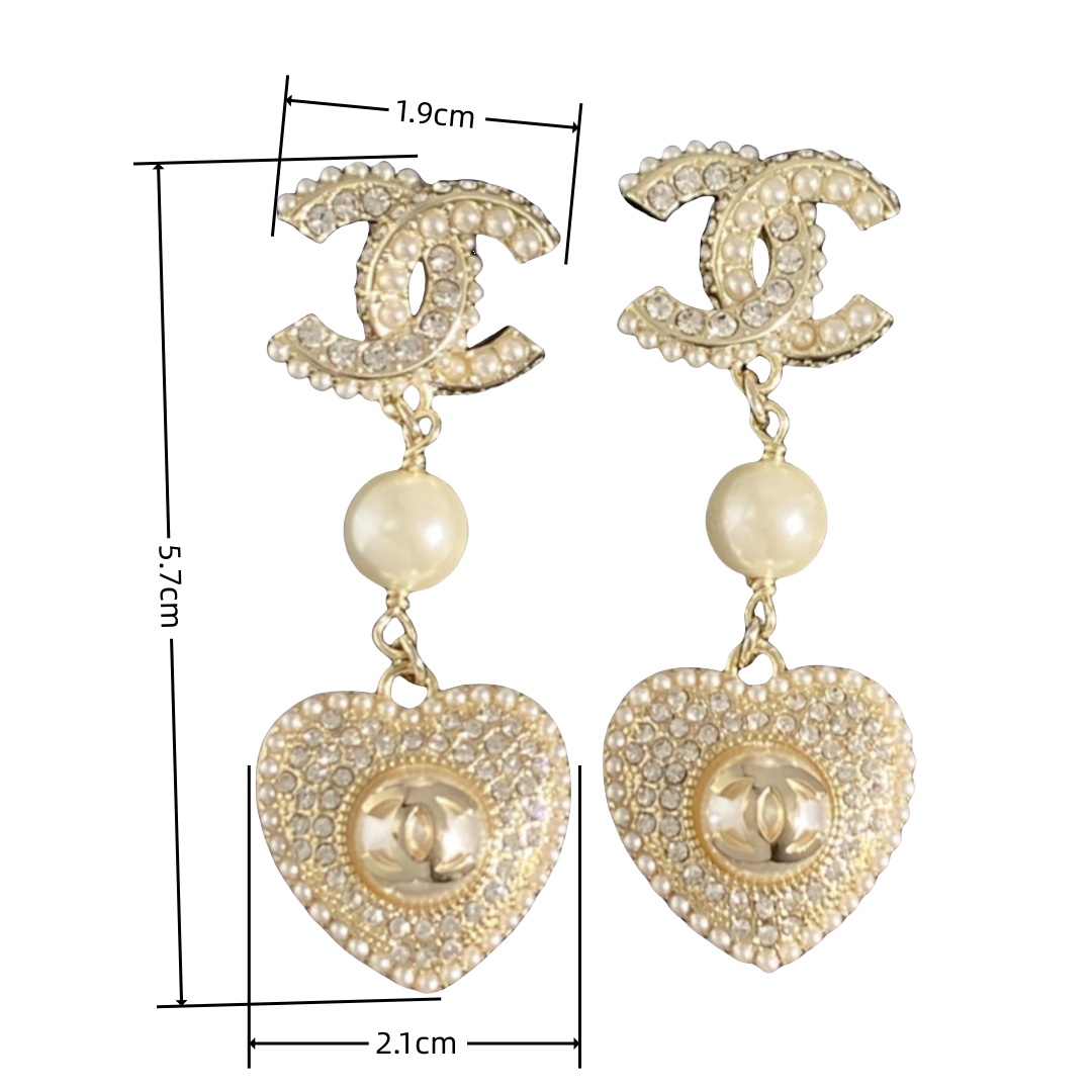 CCE005 Chanel Crystal and pearls cc and heart drop earring - ccjewelryacc