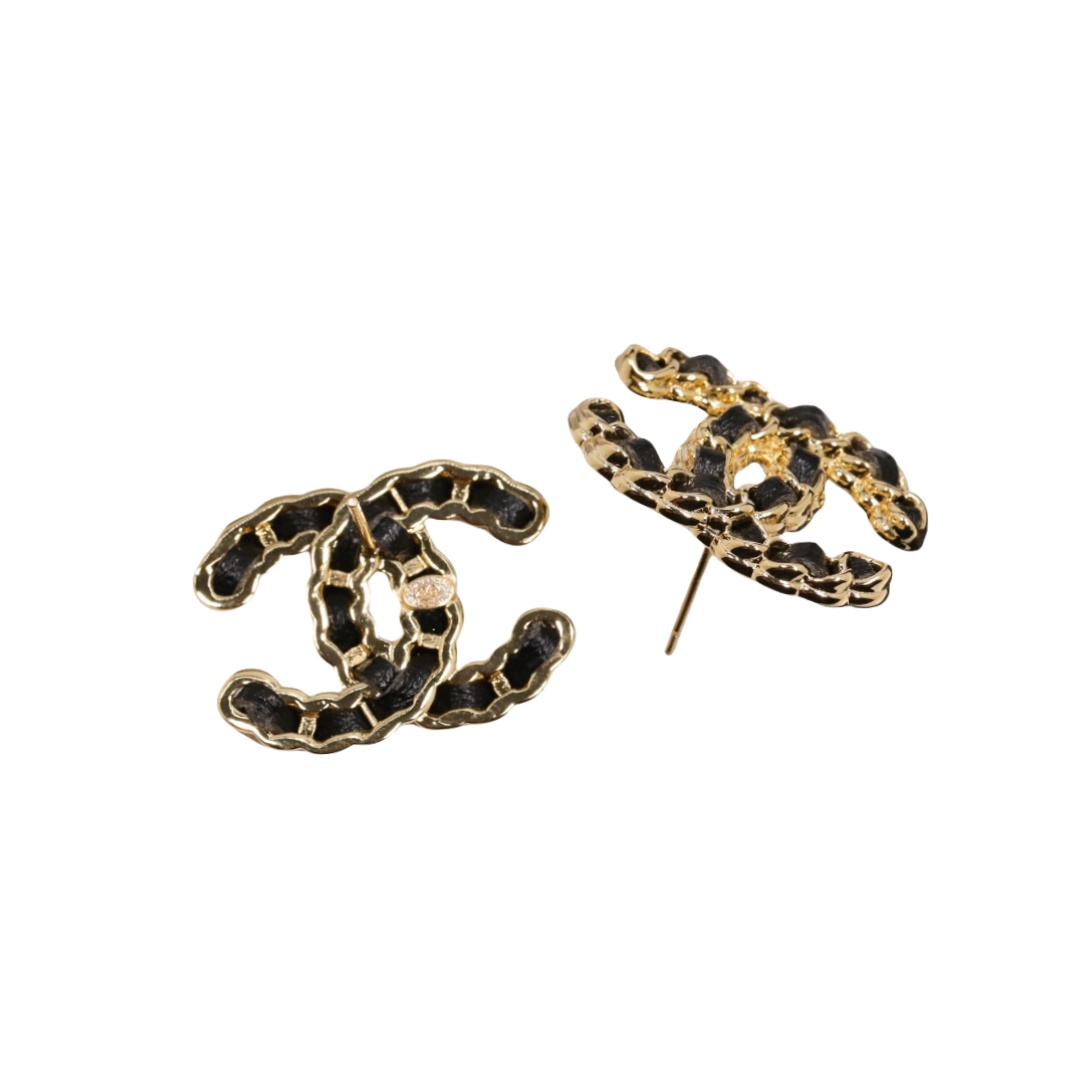 CCE003 Metal and leather classical Double c cc logo stud earring - ccjewelryacc