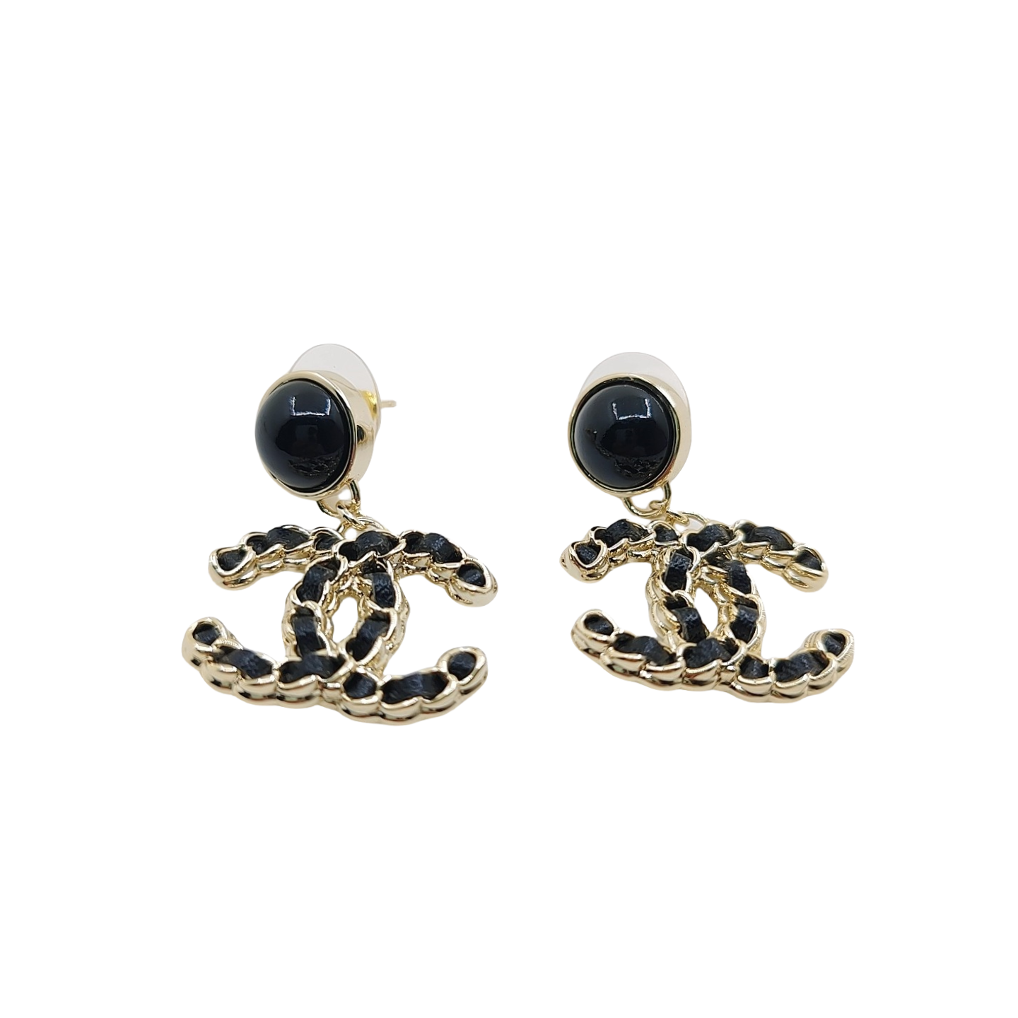 CCE003 Metal and leather classical Double c cc logo stud earring - ccjewelryacc