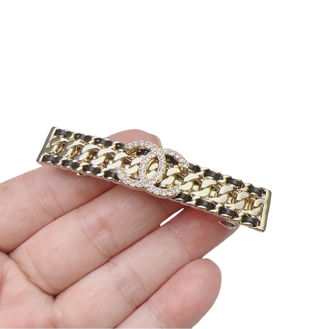 CCH042 24P Metal chain with leather CC logo Hair clip Hair Jewelry hair accessories - ccjewelryacc