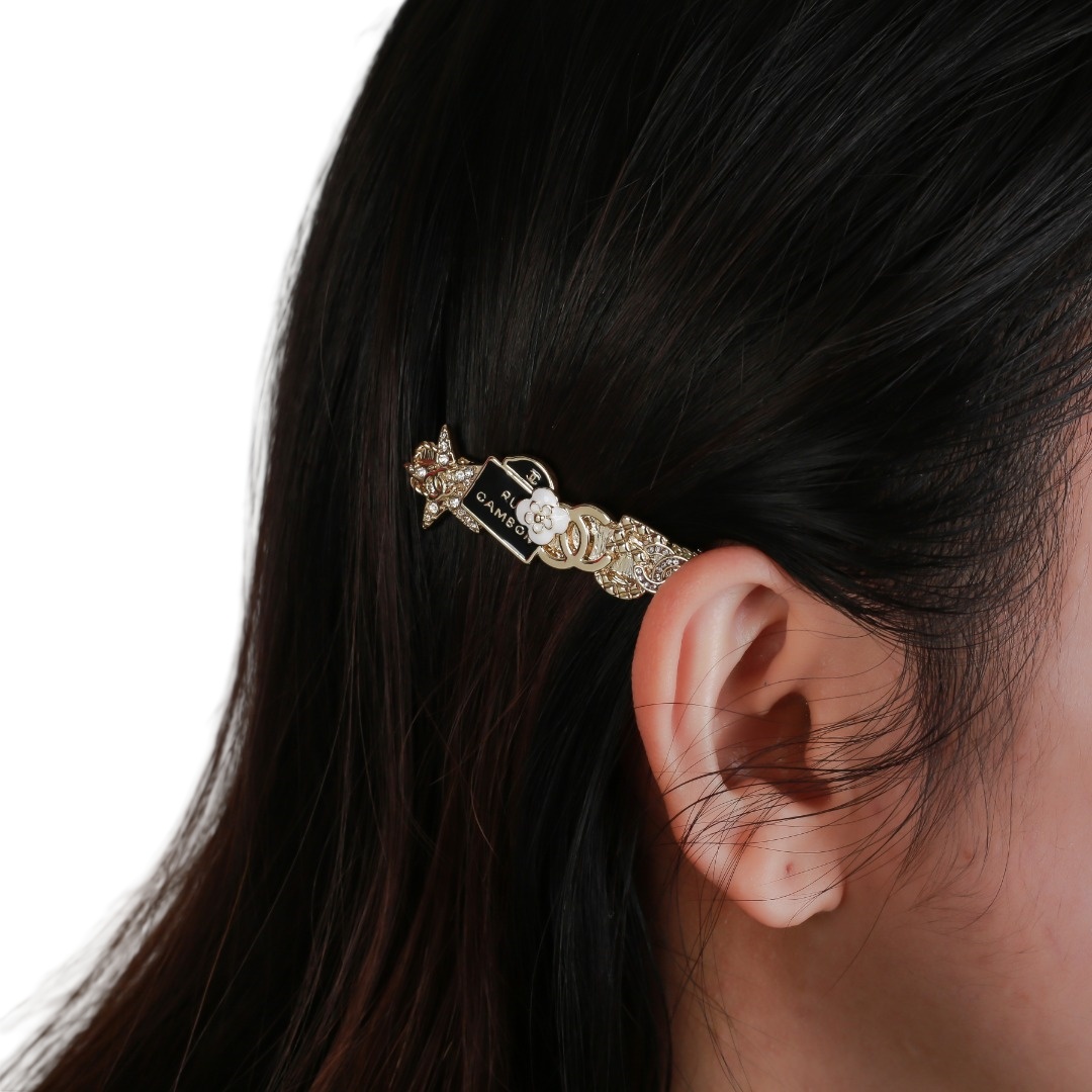 CCH054 Metal crystal star enamel camellia flower No 5 crystal CC logo Hair clip Hair Jewelry hair accessories - ccjewelryacc